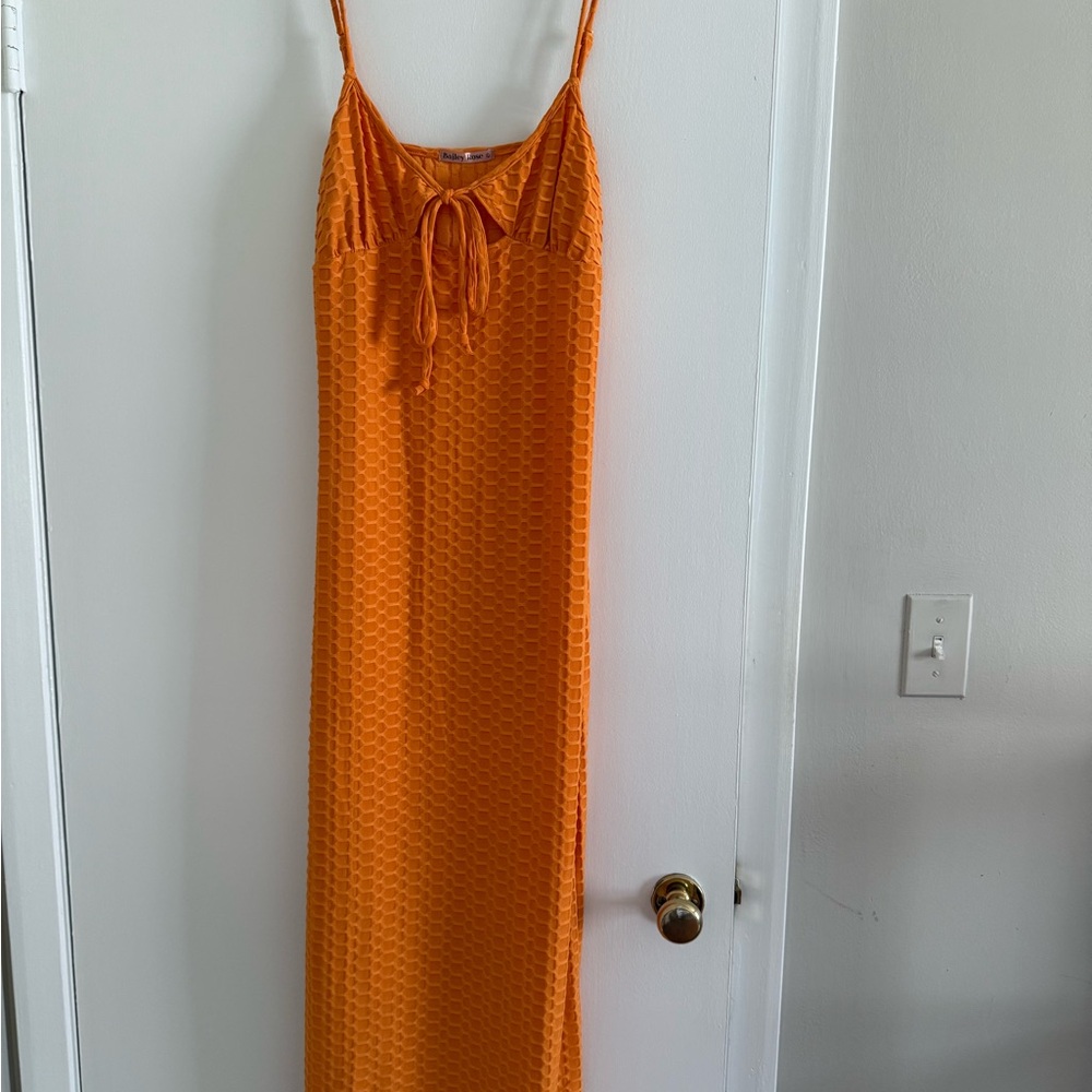 Vibrant Orange Maxi Dress with Tie-Front Detail